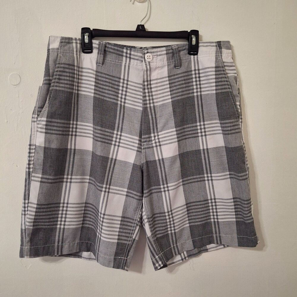 CSG Champs Sports Gear Mens Plaid Chino Shorts 5 pocket 38 Two Tone Grey/White
